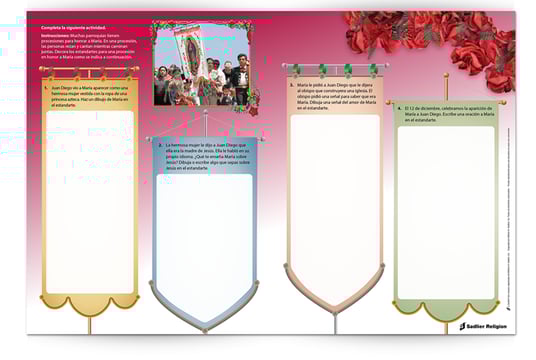 Descargue una colorida Lección de Nuestra Señora de Guadalupe con una celebración de la oración y actividades sugeridas para compartir con los niños en el Día de Nuestra Señora de Guadalupe. 
