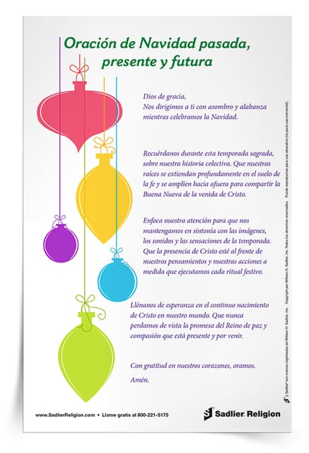 Descargue la Oración de Navidad pasada, presente y futura y utilícela en su hogar o parroquia para reflexionar sobre las formas en las que sus tradiciones navideñas reúnen un sentido de pasado, presente y futuro. 