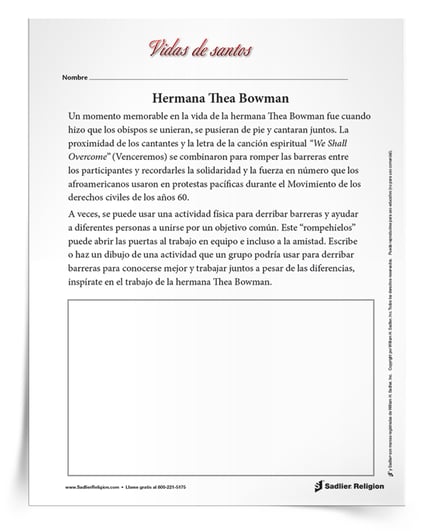 Descargue la actividad para inspirar a los niños en los grados intermedios para unir a las personas y derribar barreras como lo hizo la hermana Thea Bowman.