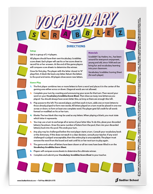 17 Printable VocabularyBuilding Games