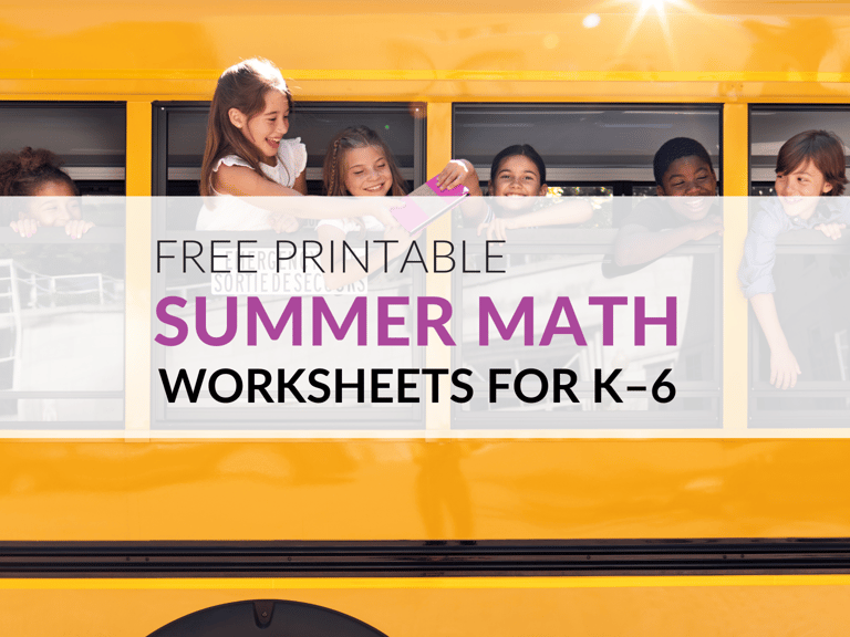 FREE Summer Math Worksheets for Kids in K–6