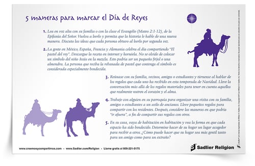 ¡Descargue la Reflexión 5 Maneras para marcar el Día de Reyes y utilícela para generar ideas para celebrar la Epifanía! La descarga está disponible en español y en inglés.