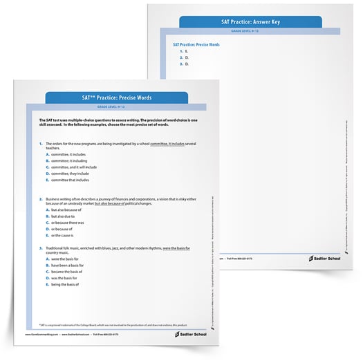 SAT Test Grammar Practice Choosing Precise Words