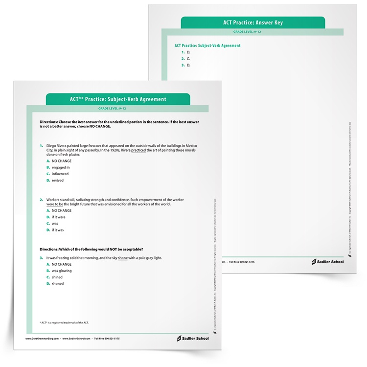 Prepare for the ACT®* with SubjectVerb Agreement Practice Worksheets