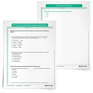 Help students review Sentece Completion with the SAT Test Grammar Practice Worksheet: Two-Word Sentence Completion. The practice worksheet below mirrors the types of sentences students will see on the ACT/SAT exams and their suite of assessments. 
