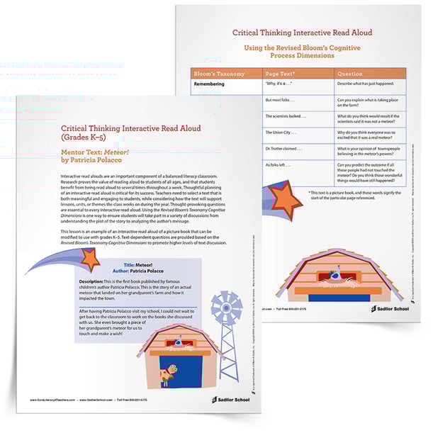 My printable interactive read aloud of Meteor! can be modified to use with grades K–5. Text-dependent questions are provided based on the Revised Bloom’s Taxonomy Cognitive Dimensions to promote higher levels of text discussion.
