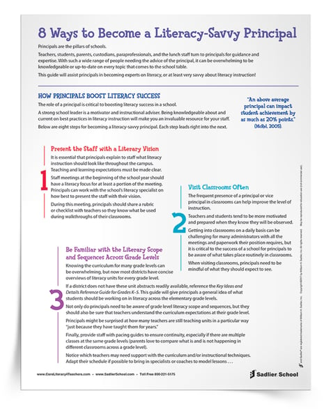 The role of a principal is critical to boosting literacy success in a school. Being knowledgeable about and current on best practices in literacy instruction will make school leaders an invaluable resource for their staff. Download a guide that will assist principals in becoming experts on literacy, or at least very savvy about literacy instruction!