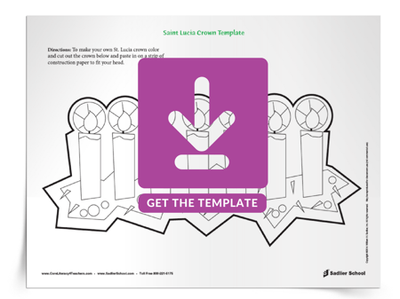 One of the celebrations featured in the Holidays Around the World Lesson Plans is Saint Lucia Day. Once students have learned about Saint Lucia, have them create their own Saint Lucia crown! Using construction paper for the base of the crown and the Saint Lucia template, students can assemble their own beautiful crown to take home!  