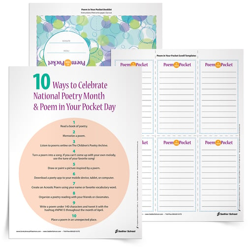 The first worksheet outlines ten ways students can explore poetry. From apps to poetry tweets, this list gives you a variety of ideas for making Poetry Month exciting for your students. The other two poetry resources are specifically for using on Poem in Your Pocket Day, when people throughout the United States select a poem, carry it with them, and share it with others throughout the day.