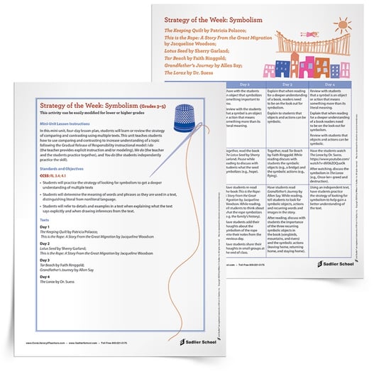 5 Free Reading Comprehension Lesson Plans -Symbolism allows author's to communicate beyond the limits of language. A symbol is a person, place, or object that stands for something beyond itself.  In this four-day lesson plan, students will learn or review the concept of symbolism using multiple texts. This unit teaches students that symbolism is an object or action that means something more than its literal meaning using the Gradual Release of Responsibility instructional model. 