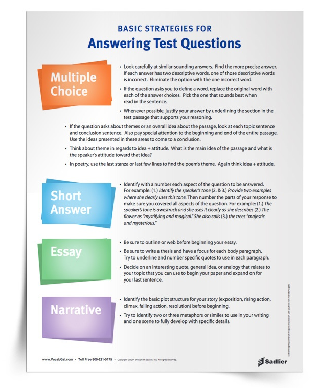 Test Taking Strategies Anchor Chart