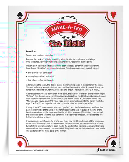 This collaborative “Go Fish” game perfect for the early grades when students are learning about ten pairs. To get playing, you'll need a deck of cards and my printable instructions.