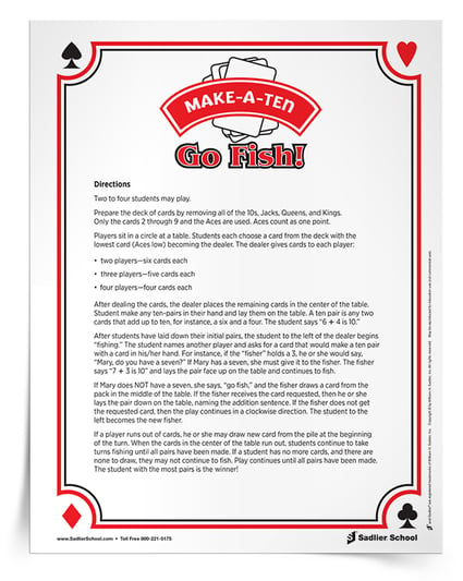 This collaborative “Go Fish” game perfect for the early grades when students are learning about ten pairs. To get playing, you'll need a deck of cards and my printable instructions.