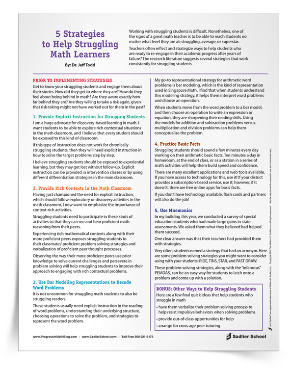 8 Math Strategies for Struggling Students