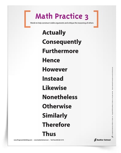 Mathematical Practices PDF – Focusing on vocabulary development will help students to construct viable arguments and critique the reasoning of others. To help you implement this in your classroom, download the poster of the conjunctive adverbs so students can refer to them as they learn to use Mathematical Practice 3.