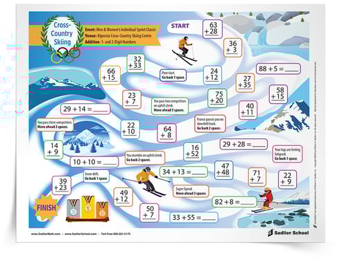 Today, I'm sharing the Olympic math activities I created for elementary students. The Winter Olympics are a timely event that teachers can use to get students excited and engaged in learning. With the Winter Olympics Fluency Board Game students will use their math skills to compete in a cross-country skiing event. 