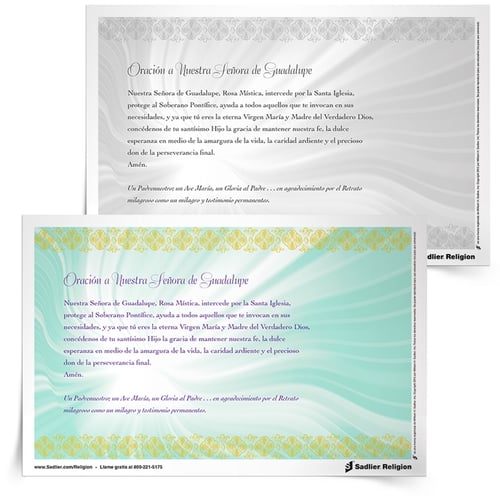 Descargue la Oración a Nuestra Señora de Guadalupe para compartir con los estudiantes y las familias en su programa de educación religiosa. Disponible en inglés y español.