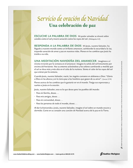 Comparta el Servicio de oración de Navidad Una celebración de Paz, que incluye una reflexión sobre las Escrituras y una meditación. 