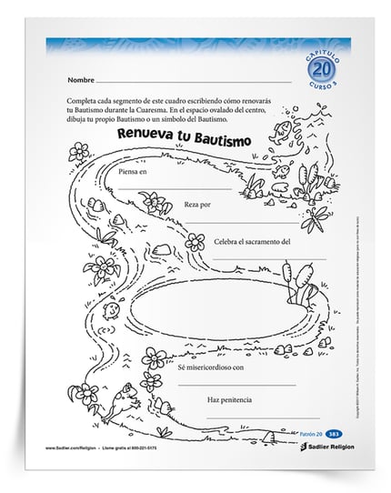 Descargue la Actividad Renueva tu Bautismo para usarla con niños en primaria. Esta hoja de trabajo de Cuaresma ayudará a los niños pequeños a practicar cómo renovar su Bautismo durante la Cuaresma.