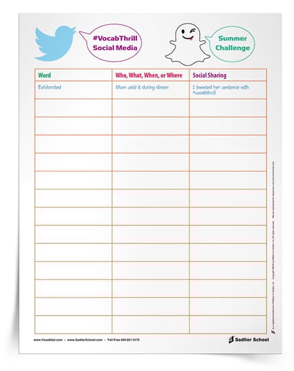 In our digital world, it is very easy to create a hashtag #vocabthrill or simply share out when someone uses a vocabulary word (you will notice that I do it myself while at conferences).  Therefore, this vocabulary activity encourages students to share out their vocabulary moments and even keep track of them! Download my fun vocabulary activity sheet and have students note when they spot vocabulary words and how they reacted.