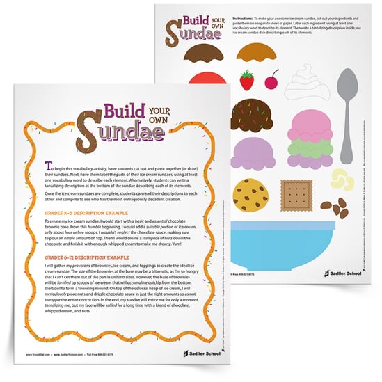 The only possible problem with this summer vocabulary worksheet is that students may not be content with making fake ice cream sundaes and may need to eat their own after they finish writing about their paper ones.  With this delicious vocabulary activity students will concoct and assemble delectable ice cream sundaes based on vocabulary words! 