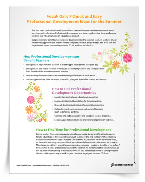 Despite the many benefits of professional development in the summer, teachers can have a hard time finding opportunities and finding the time to complete activities. Vocab Gal has created a tip sheet to help teachers and districts alleviate issues surrounding summer PD.