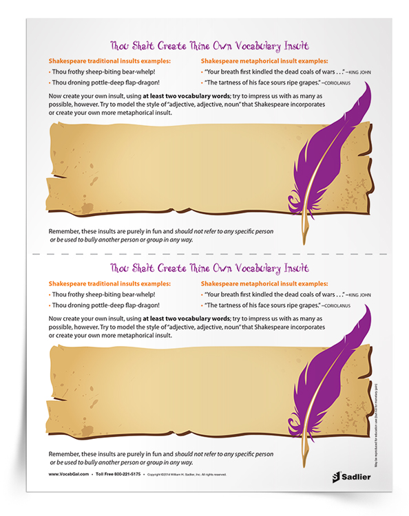 Shakespearean Insults Chart