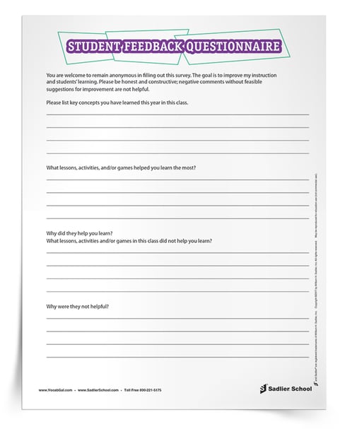 It is crucial to get student feedback in order to know what was and was not effective about your teaching each year. With this simple Student Feedback Questionnaire teachers can download and use in their own classrooms to get feedback from students. 