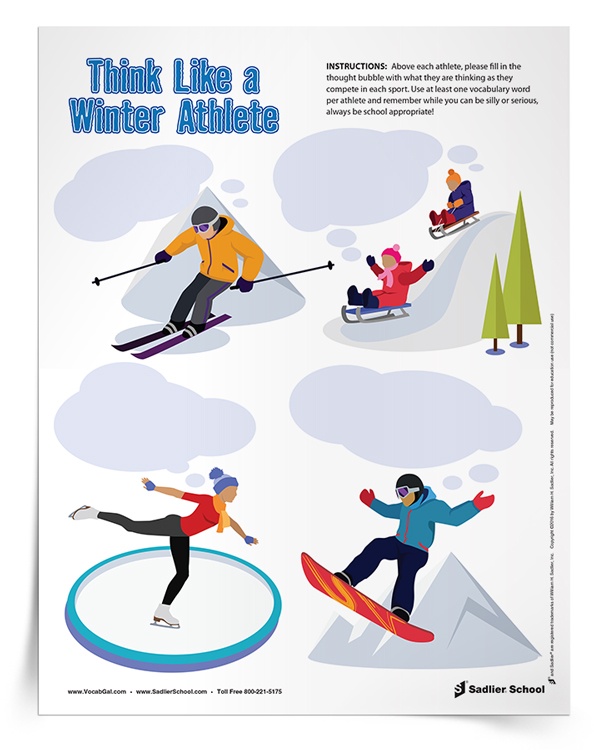 Have students fill in the thought bubble of each athlete as they compete in each sport. Each thought bubble should contain at least one vocabulary word.