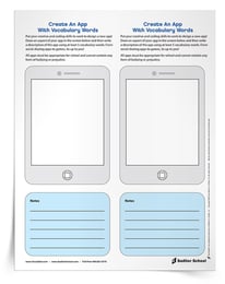 Vocabulary Homework Idea: Put students' vocabulary and coding skills to the test! With the Create An App With Words Vocabulary Activity students will design an app and then write a description using at least 5 vocabulary words!