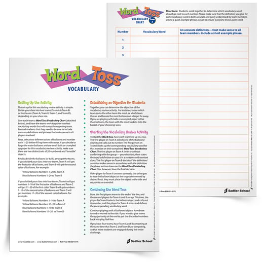 You’ll find that filling out the chart for this activity actually serves as a great review for students by itself. As the teams fill out their charts, students have to really consider words and their meanings.