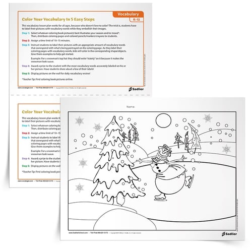 This vocabulary activity will relax students while recharging their minds! The trick is, students have to label their snowman worksheet with as many vocabulary words as they can. Each vocabulary word should correspond with what's being portrayed on the coloring page. As they label the various elements on their page, kids will color in the corresponding shape/objects.