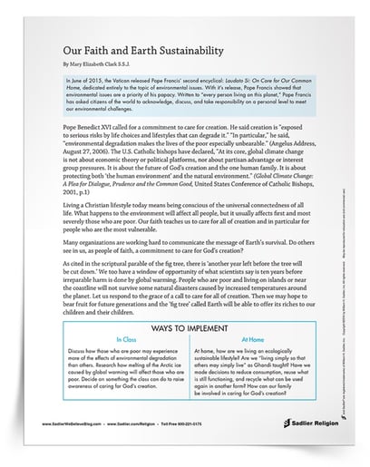 Care for God’s Creation Printables for Catholics -Our Faith and Earth Sustainability Support Article