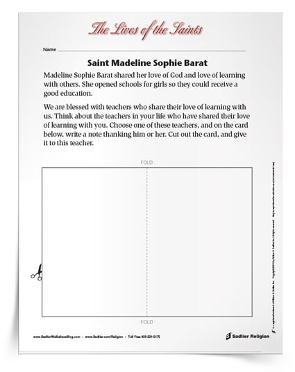 Download a printable primary activity to celebrate the feast day of Saint Madeline Sophie Barat with students. Printable activity is available in English and Spanish.