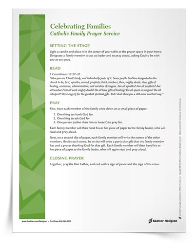 Help family members strengthen their relationship with one another and with God through family prayer by taking part in a Catholic Family Prayer Service this summer. Families are invited to consider one thing to thank God for, one thing to ask God for, and one to pray for as they participate in the prayer service.