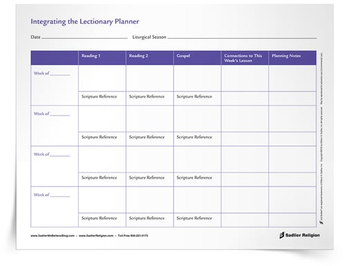 Catechetical Models for Flexible Catholic Faith Formation - Lectionary Planner for Liturgy Model