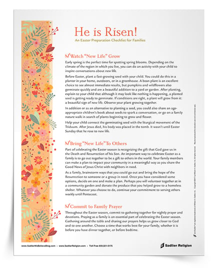 The Easter Preparation Checklist for Families helps families to prepare the joyous celebration of Easter. Download the checklist and share it with students in your parish or school program. easter-preparation-checklist-for-families-750px.png