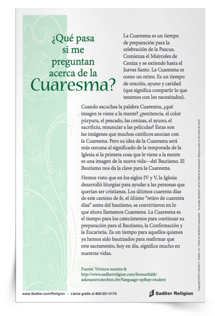 A medida que los niños en su programa de catequesis aprenden que la Cuaresma es un tiempo de preparación, comparta la Actividad Sopa de letras sobre la Cuaresma. Descargue y distribuya las hojas de actividades a los estudiantes. 