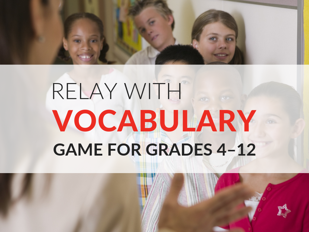 The Relay with Words Vocabulary Game gets students moving and provides vocabulary instruction indirectly through play! This interactive vocabulary game encourages students to process topics they are studying more fully, learn vocabulary and generate writing in a different atmosphere. Download this free vocabulary game now!