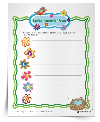Grammar Spring Activity Sheets Students Can Use This Spring at Home - Acrostic Poem Worksheet