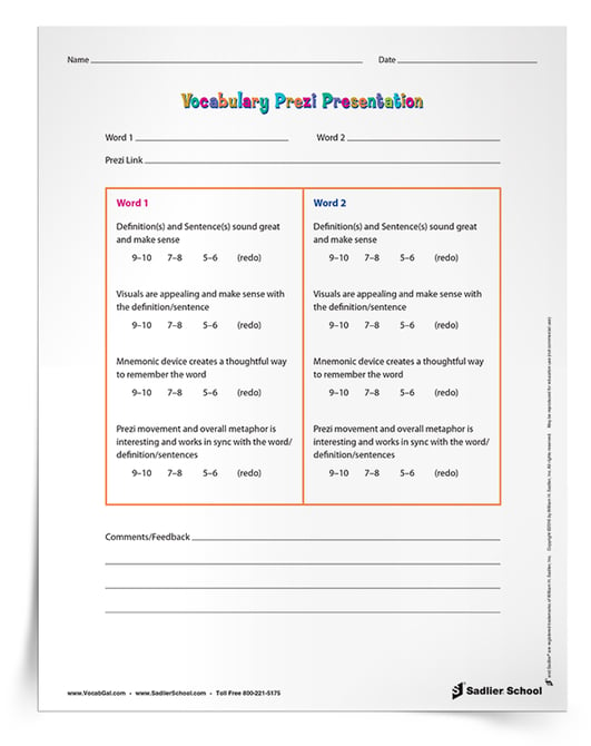 With this vocabulary activity, students will create their own Prezi presentation that highlights two vocabulary words. Within their presentations, students will highlight parts of speech, visual metaphors, definitions, and more!