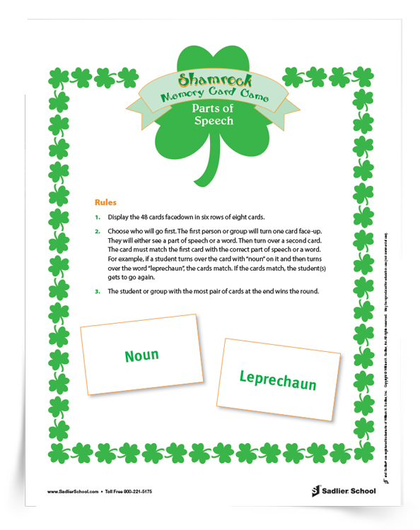 <em>Shamrock Memory Card</em> Grammar Game