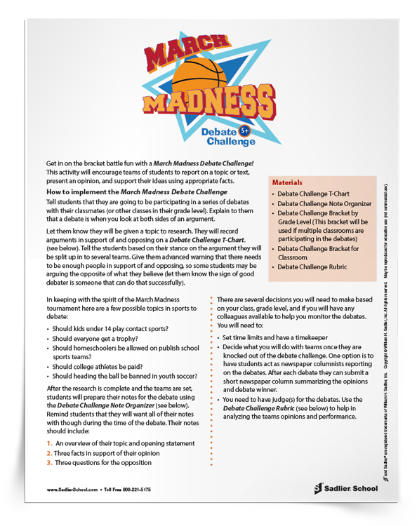 <em>March Madness Debate Challenge</em> Lesson Plan