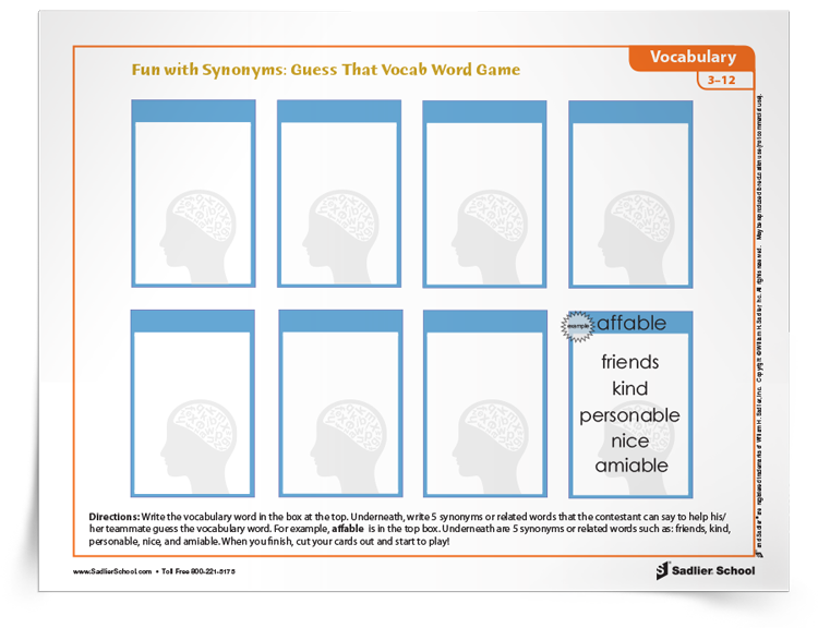 Fun with Synonyms: Guess That Word Vocabulary Card Game