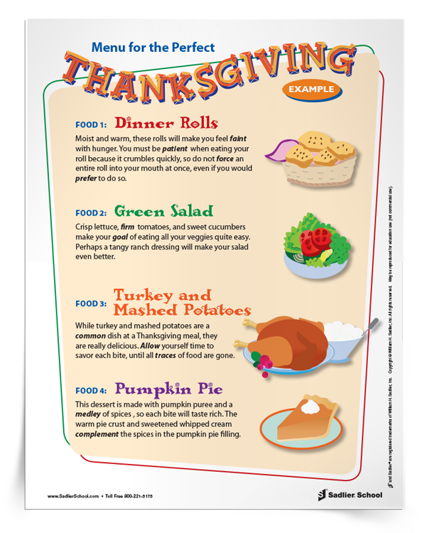 <em>Menu for the Perfect Thanksgiving</em> Vocabulary Activity