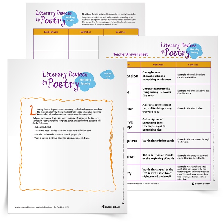 Literary Devices In Poetry Activity Grades 3 5