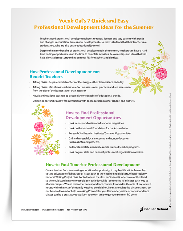 <em>7 Quick and Easy Professional Development Ideas for the Summer</em> Tip Sheet