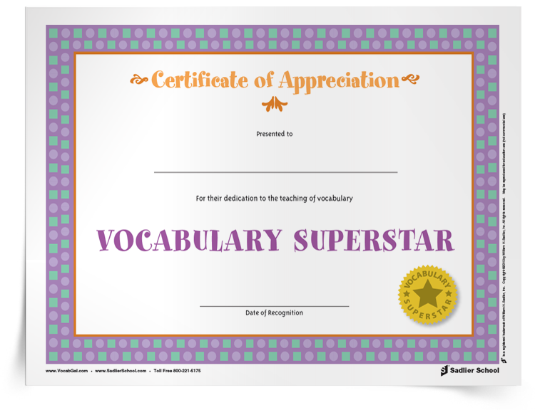 <em>Vocabulary Superstar</em> Certificate