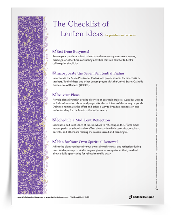 <em>Checklist of Lenten Ideas for Parishes and Schools</em>