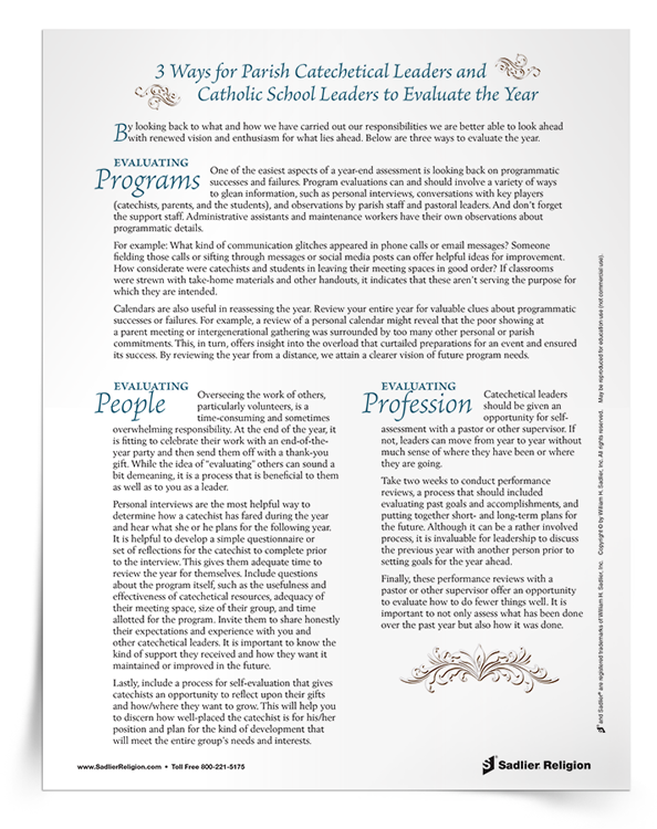 <em>3 Ways for Parish Catechetical Leaders and Catholic School Leaders to Evaluate the Year</em> Tip Sheet